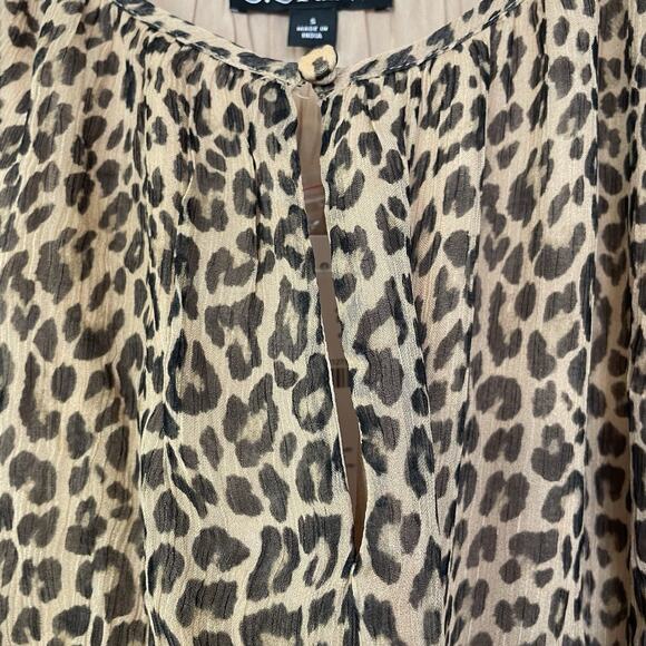 J. Crew Elena Long Sleeve Mini Dress in Brown Leopard Crinkle Chiffon CF793 - Picture 7 of 13